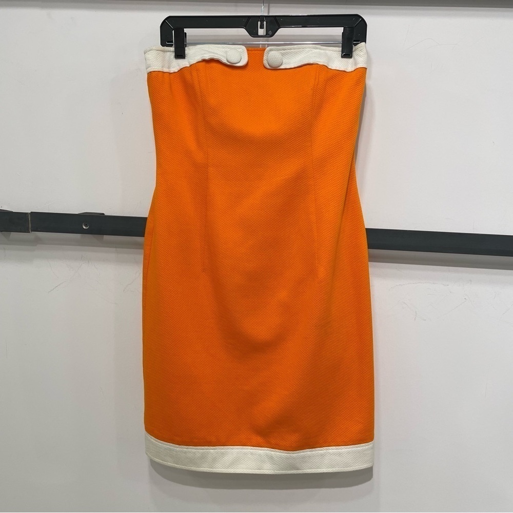 David Meister Strapless Retro Orange White Dress - Picture 6 of 13